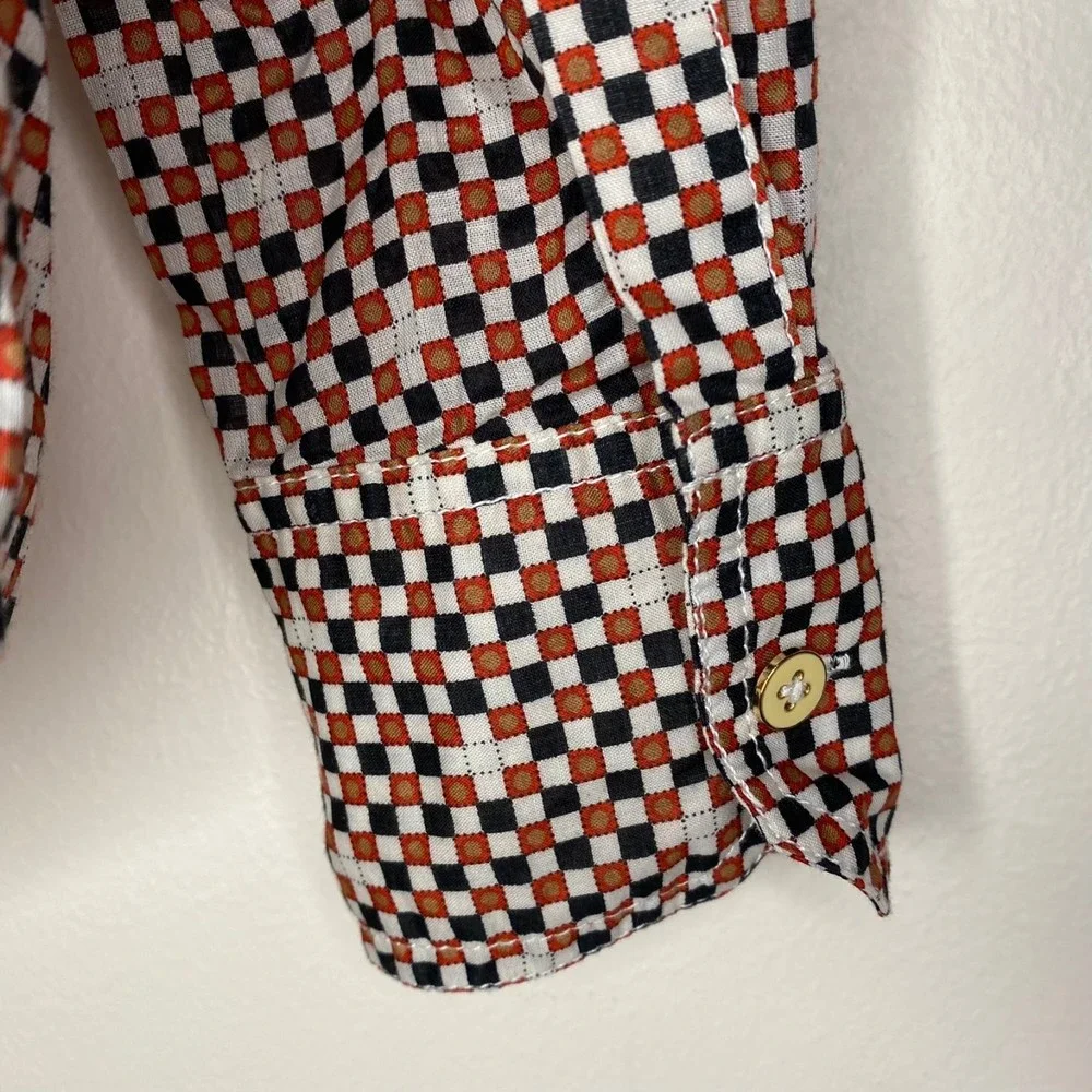 TORY BURCH womans size 6 Brigitte 100% cotton orange blue check button top